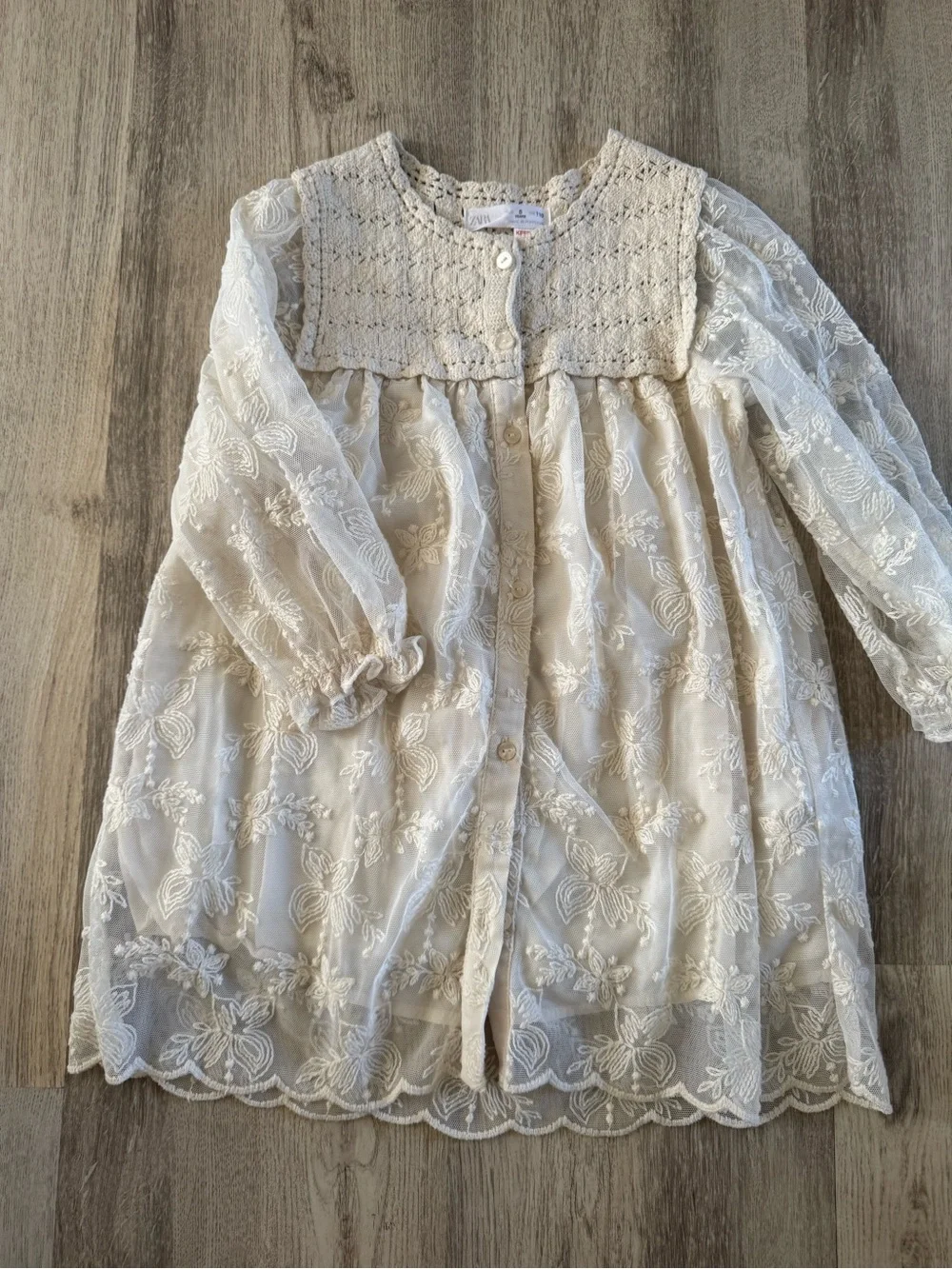 Zara Girls' Cream Lace Button-Front Dress 5t